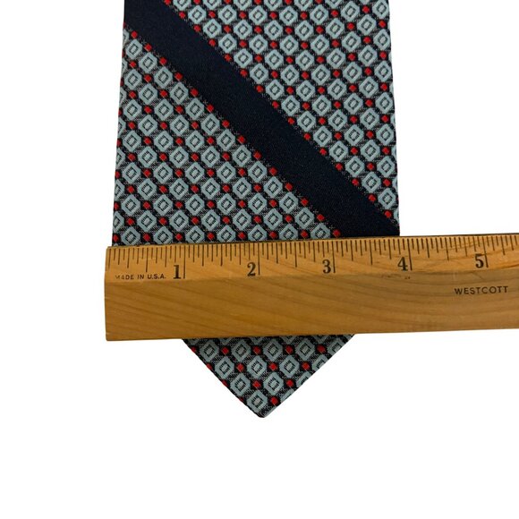 Vintage Monsieur Cravatieur Geometric Tie Blue Red Poly Blend Mens Necktie Offic - Picture 6 of 7